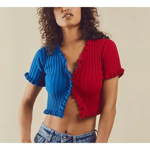 Free People Tops - Free People Find Me Now Ruffle Crop Top S Colorblock Whimsical Bold
